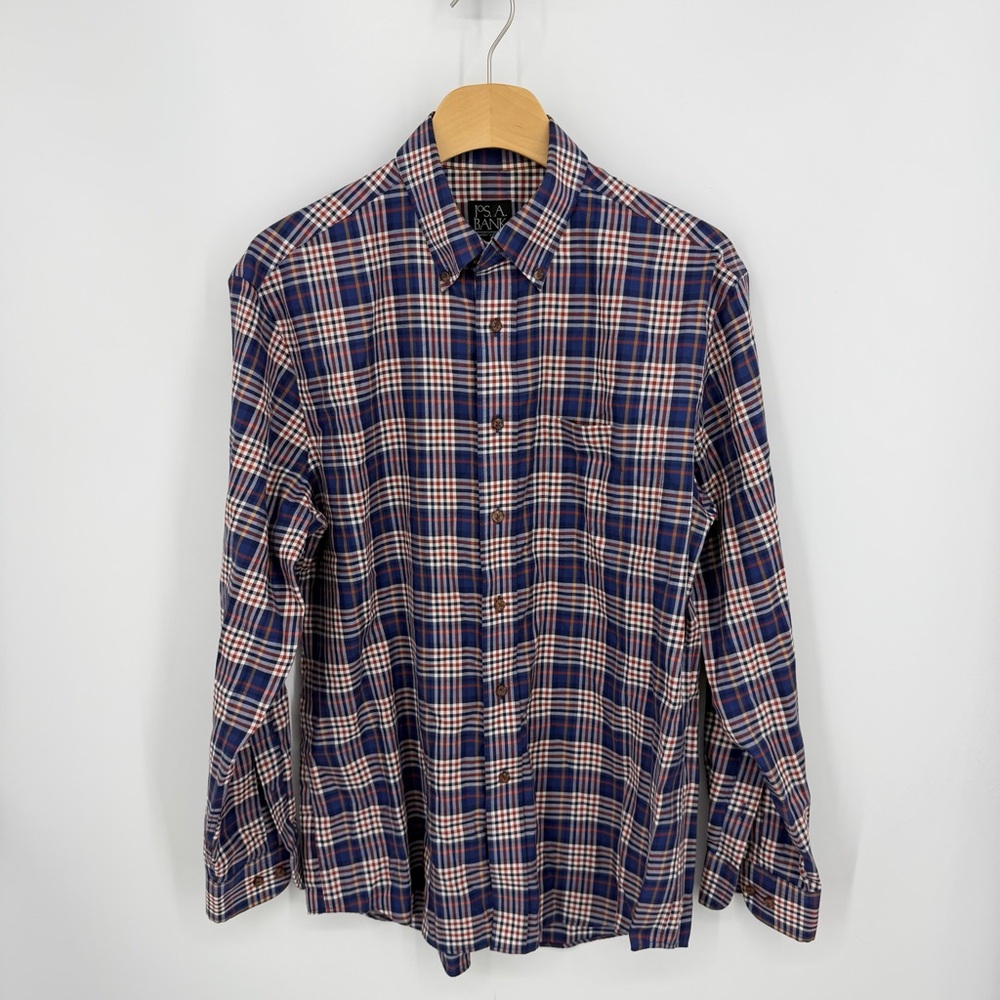 Jos. A. Bank Long Sleeve Button Down Blue Plaid Tailored Fit Shirt Men's M‎